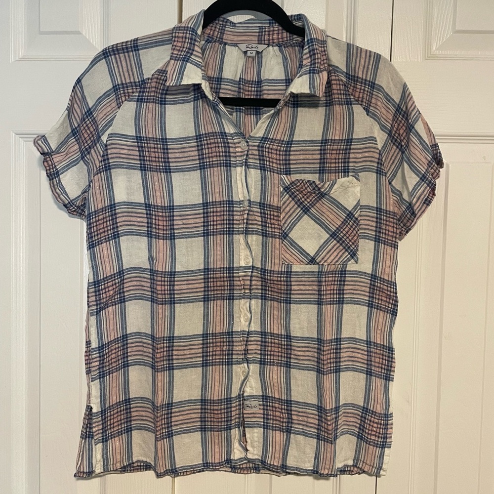 Rails Blue and Pink Plaid Linen Shirt